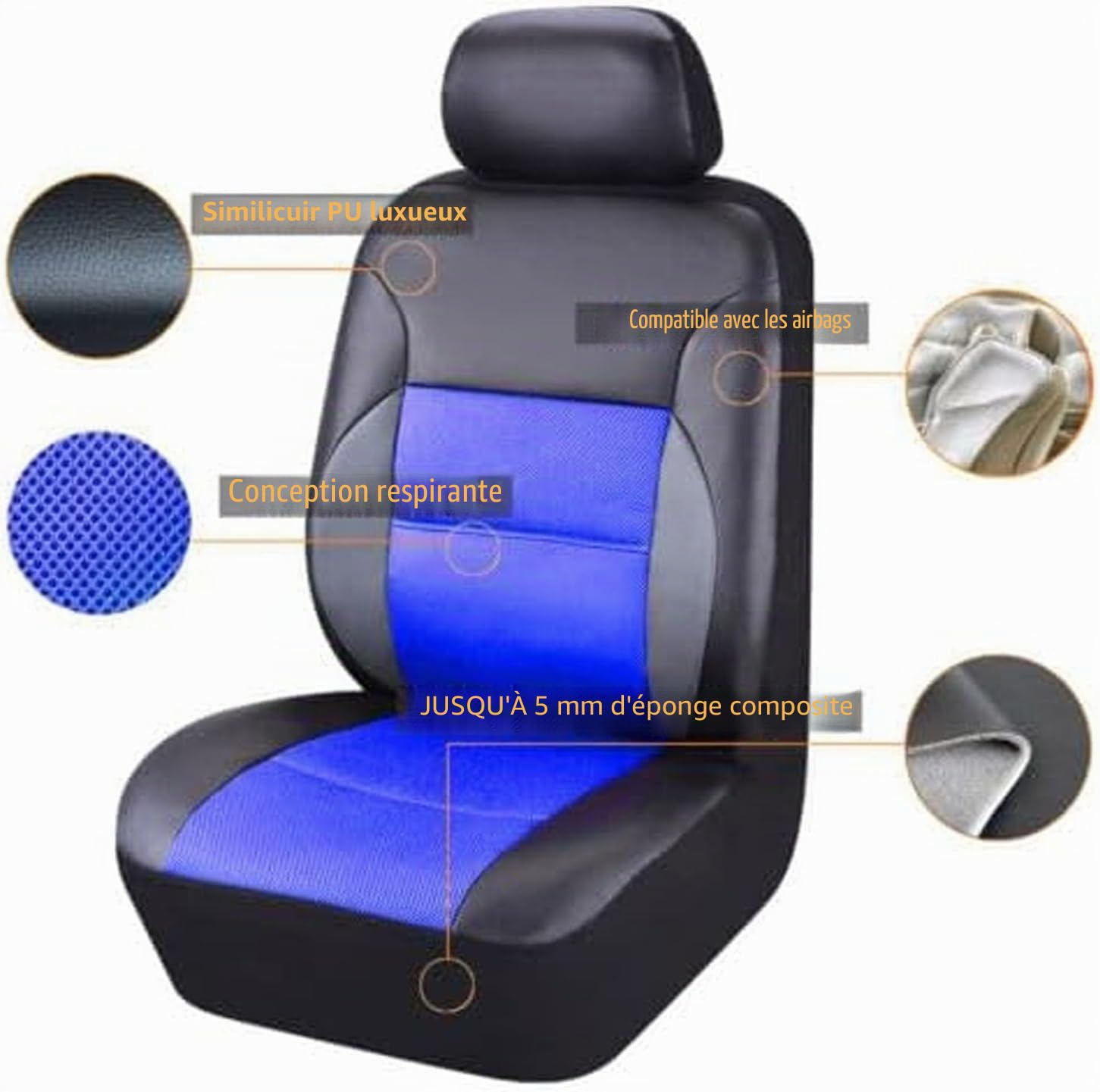 Cuir Ensembles Housse De Siege Voiture pour Kia NIRO II/NIRO EV/NIRO Hybrid 2022-2025, Personnalisées ImperméAble Nonslip Ensembles de Housses de Siège Confortable Respirant Accessoire