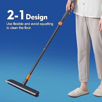 Floor Scrubbing Brush With Squeegee/Handle, CLEANHOME 2-1 Bathroom Tile