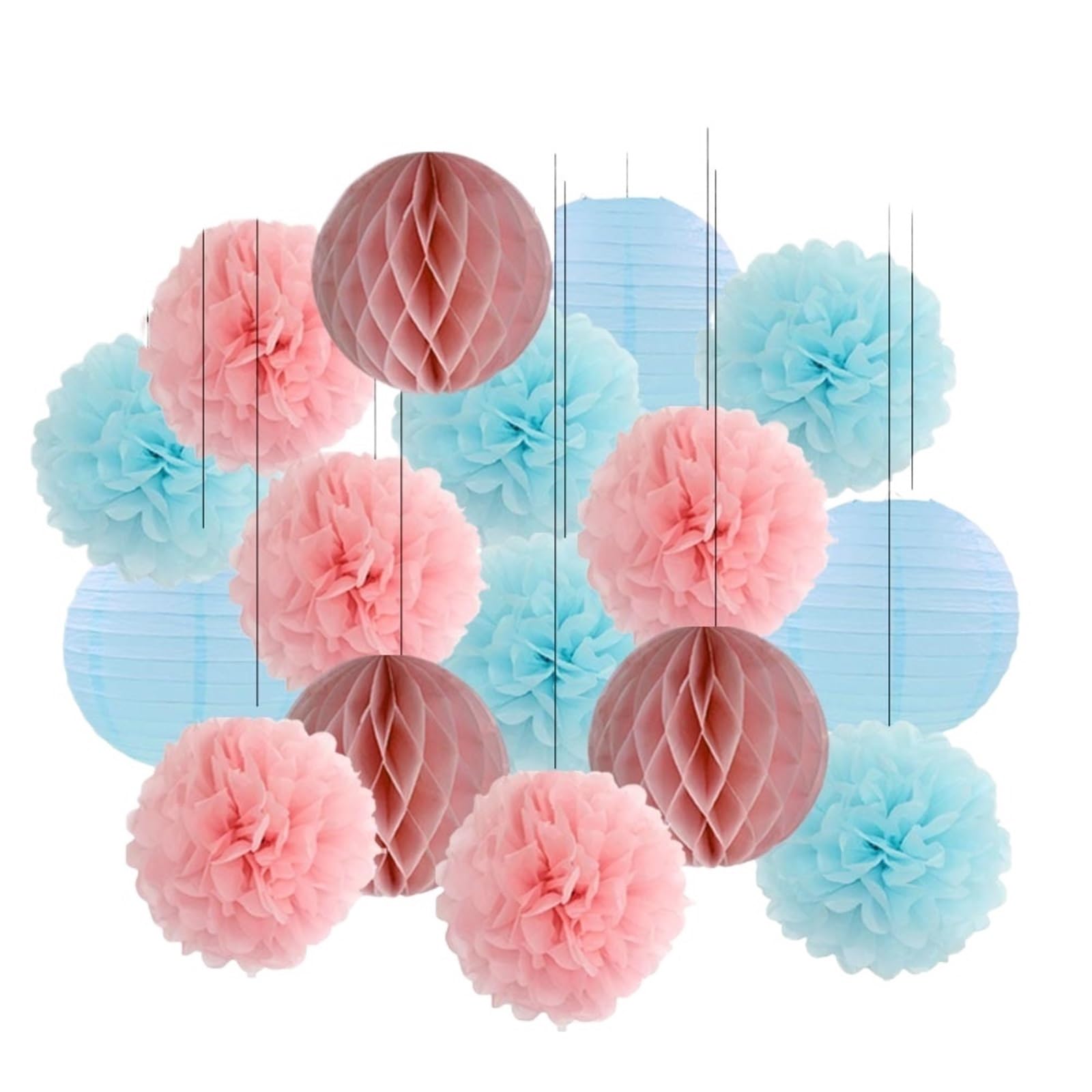 Papier Pompoms Deko Junge Mädchen Geburtstag Party Favor Gelb Set Falten Runde Papier Laterne Hochzeit Taufe Decor DIY Tissue Pompom(Pink Light Blue,12inch(30cm))