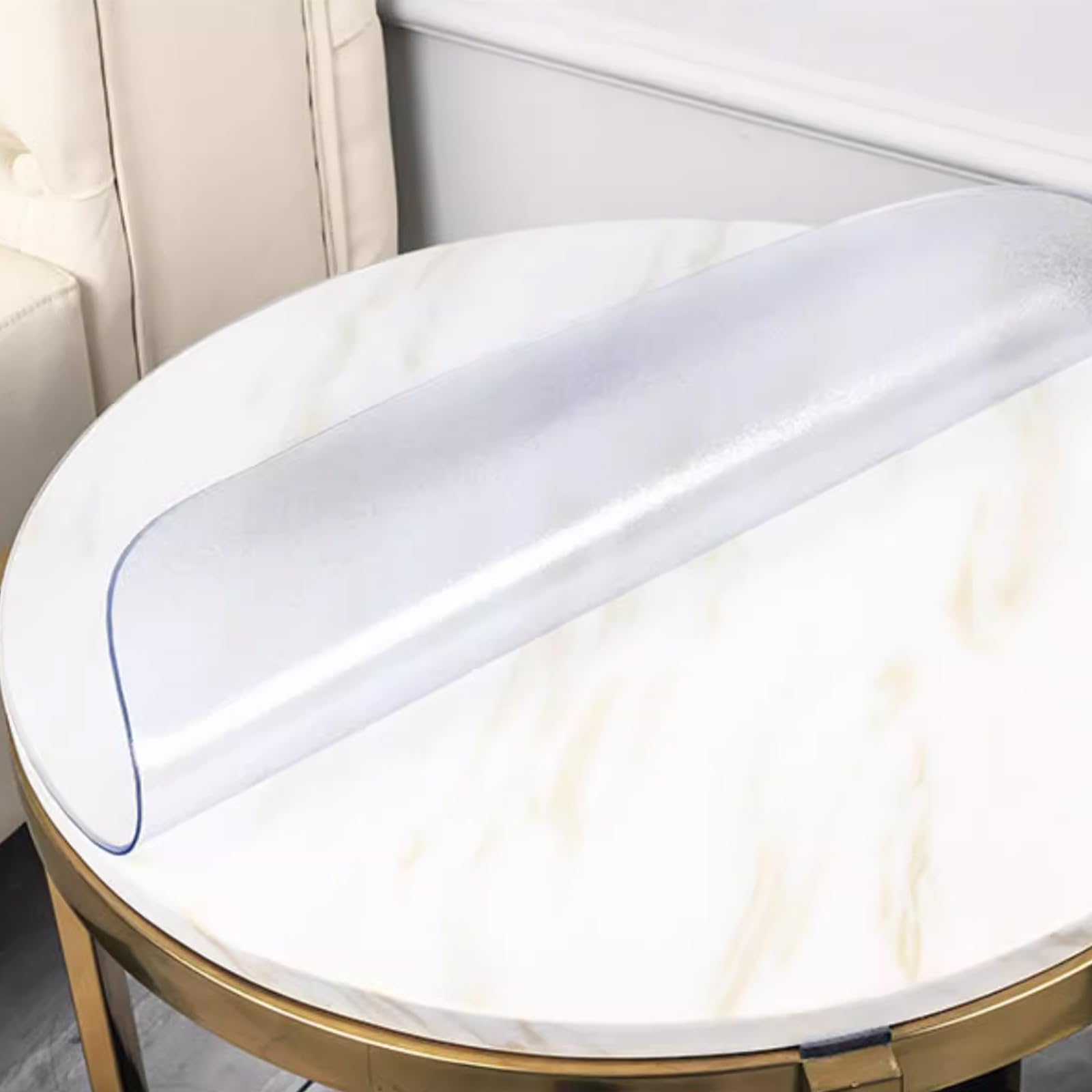 Nappe ronde transparente en PVC givré de 135 cm et 2mm d'épaisseur pour table