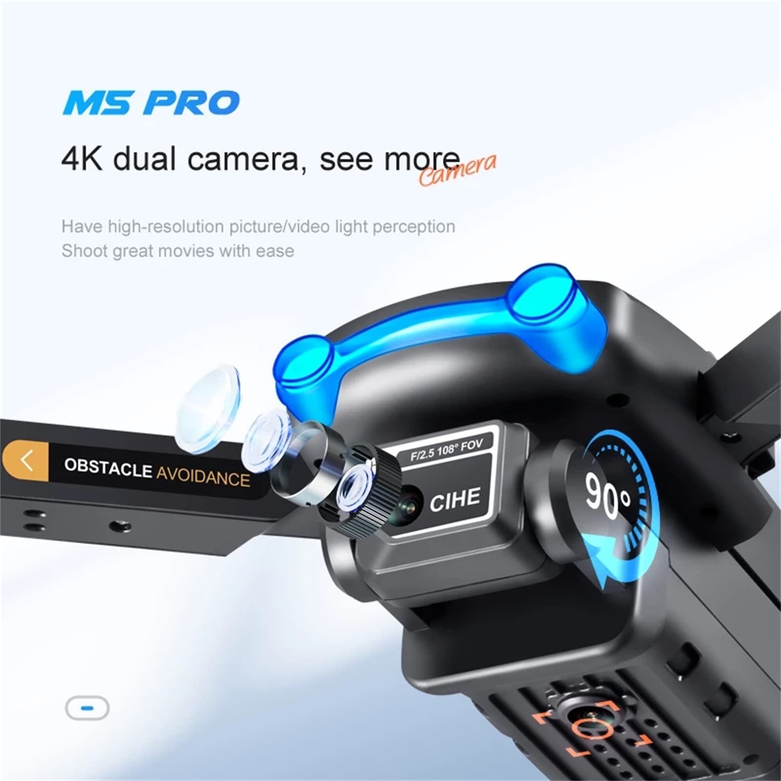 Dron FPV Plegable con Cámara WiFi 4K HD Ajustable, Cuadricóptero RC Ligero para Niños Adultos Principiantes, 2 Baterías Modulares, Desplazamiento Automático, Control De Aplicación