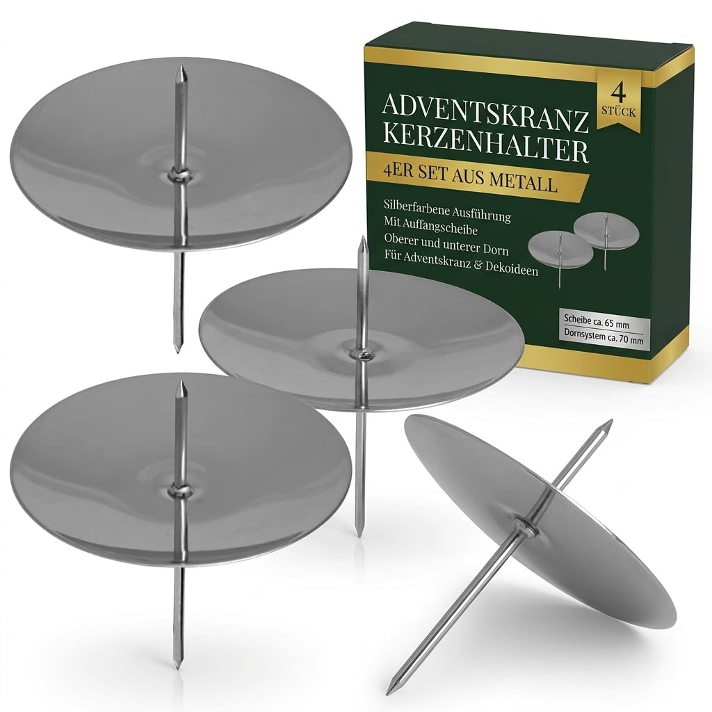 Set of 4 Candle Holders for Advent Wreath Metal Advent Candle Holders with Spike Diameter 65 mm Silver