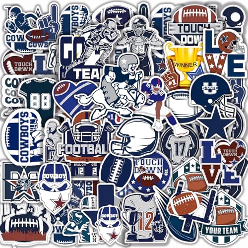 Cowboy Football Stickers 55 Pcs American Cowboy Rugby Stickers Blue Dallas Football Birthday Party Favors Dallas Soccer Themed Party Supplies Decorations for Sports Game Sport Team Gifts