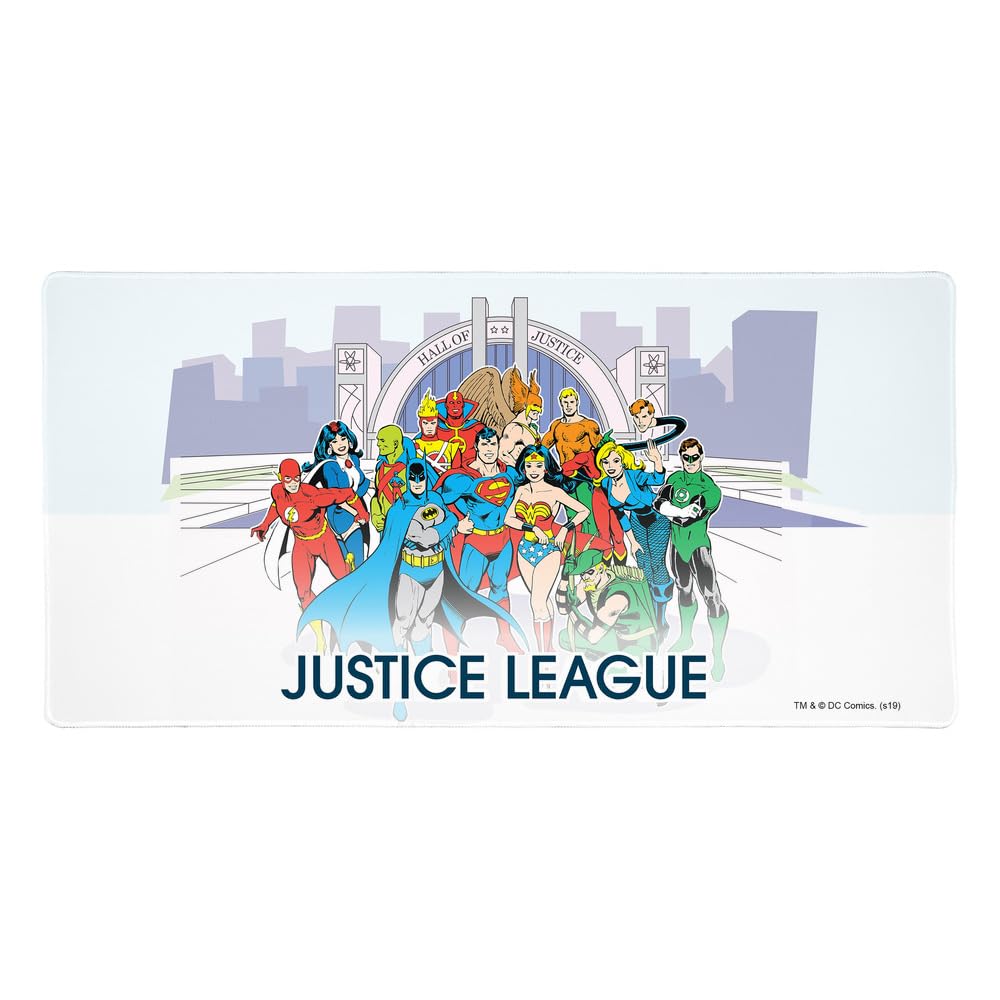 Justice League Hall of Justice Large Gaming Mouse Pad Desk Mat with Stitched Edges, Non-Slip Base for Gamer, Home and Office, 31.5 x 15.7