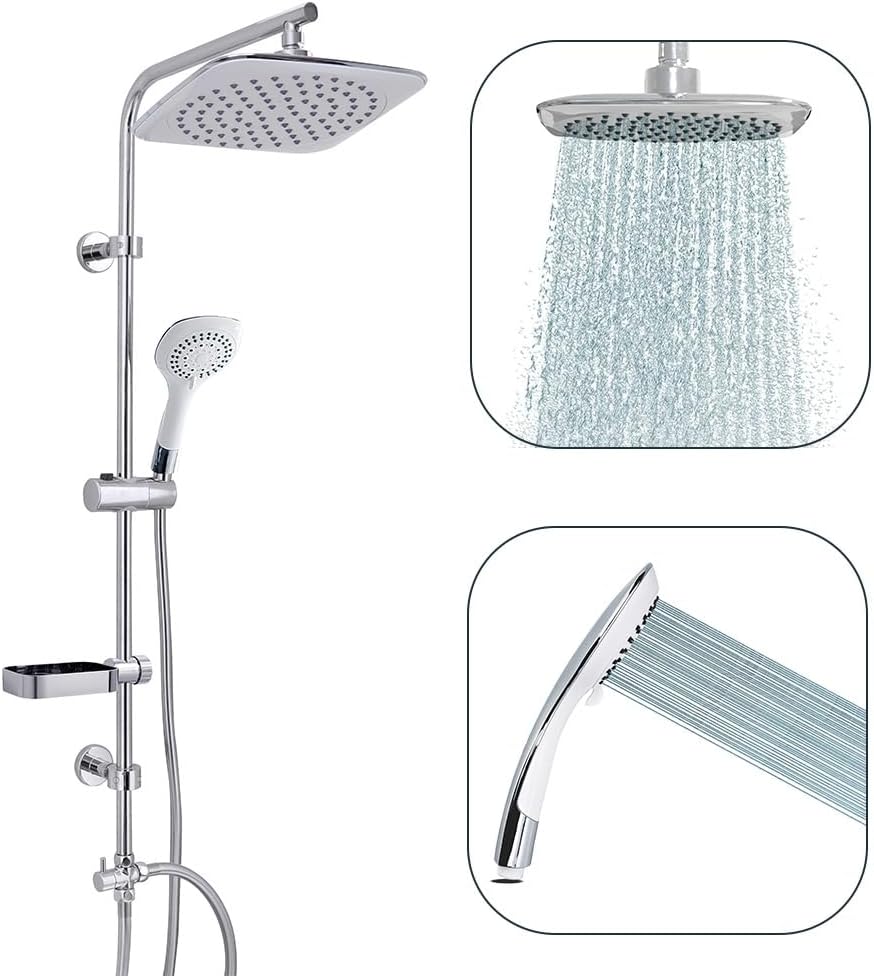 Aquacapri Shower Column, Square Rainfall Shower Head + 5 Spray Handset, Easy Installation, Chrome, 92 x 15 x 16 cm (AQUALONA Aquacapri Shower Column)
