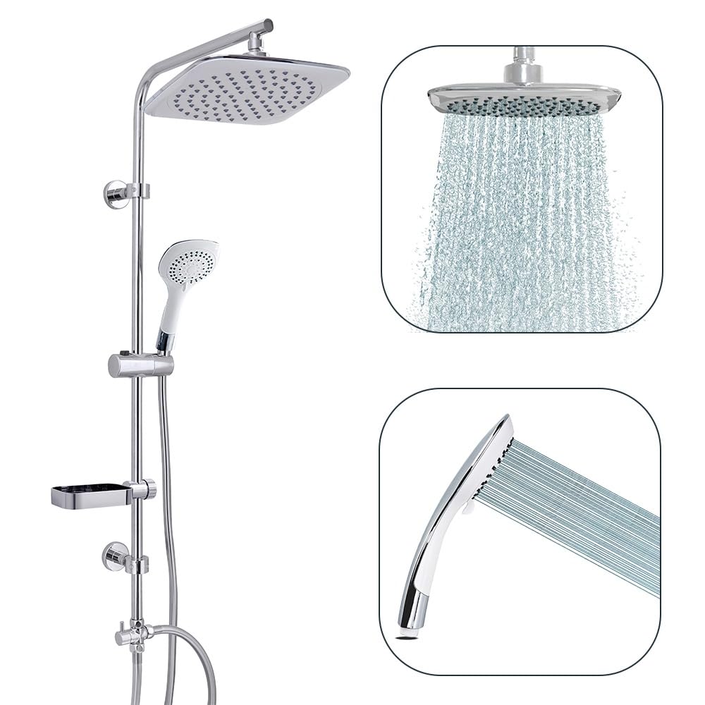 AQUALONA Aquacapri Shower Column, Square Rainfall Shower Head + 5 Spray Handset, Easy Installation, Chrome, 92 x 15 x 16 cm (AQUALONA Aquacapri Shower Column)