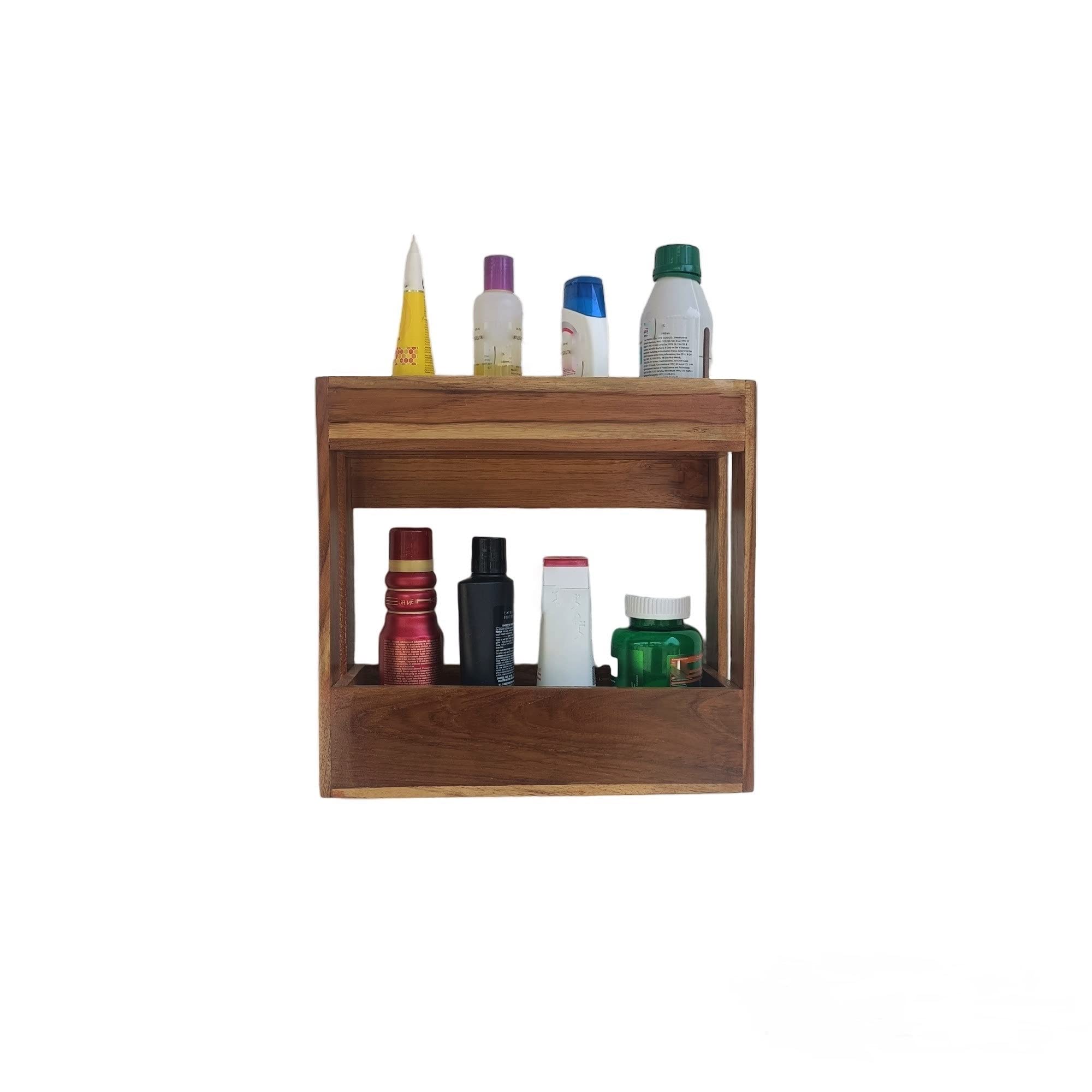 TEAKWOODKART Teakwood Make Bathroom Utility Shampoo Rack, Shelves with Natural Teakwood Brown Color, L 12 x B 4.5 x H 11 inches, BT013 (B0BC861J7P) Amazon Price History, Amazon Price Tracker
