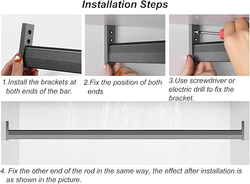 Miniatura 8 de Aluminio Armario De Ropa De Barra, Barra De Armario Armario De Ropa De Barra, Barra De Armario Gris Dorado, Barra De Colgador De Pared Con Soportes