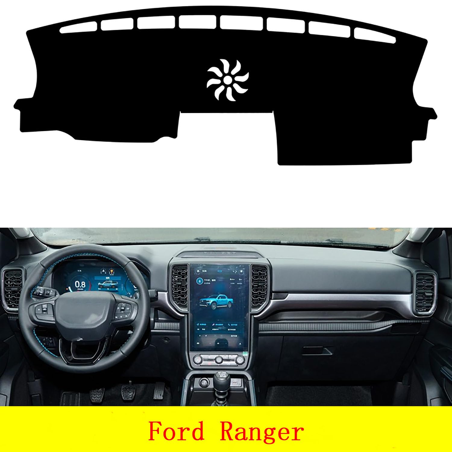 Funda Salpicadero Coche para Ford Ranger,Cubierta del Tablero Almohadilla De Cuero Parasol del Automóvil Protección Interior del Automóvil,A-Black