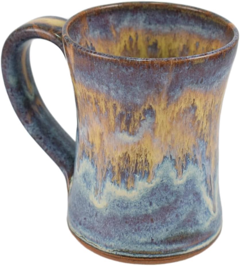 American Handmade Stoneware Pottery 16-oz Wide Base Mug, Amber Sky Glaze