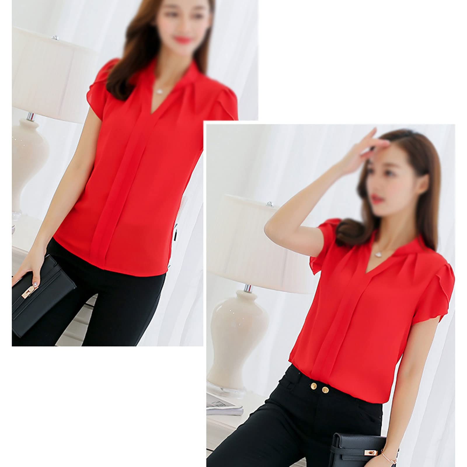 Blusa de gasa para mujer, de manga corta, elegante, formal, para oficina, ropa