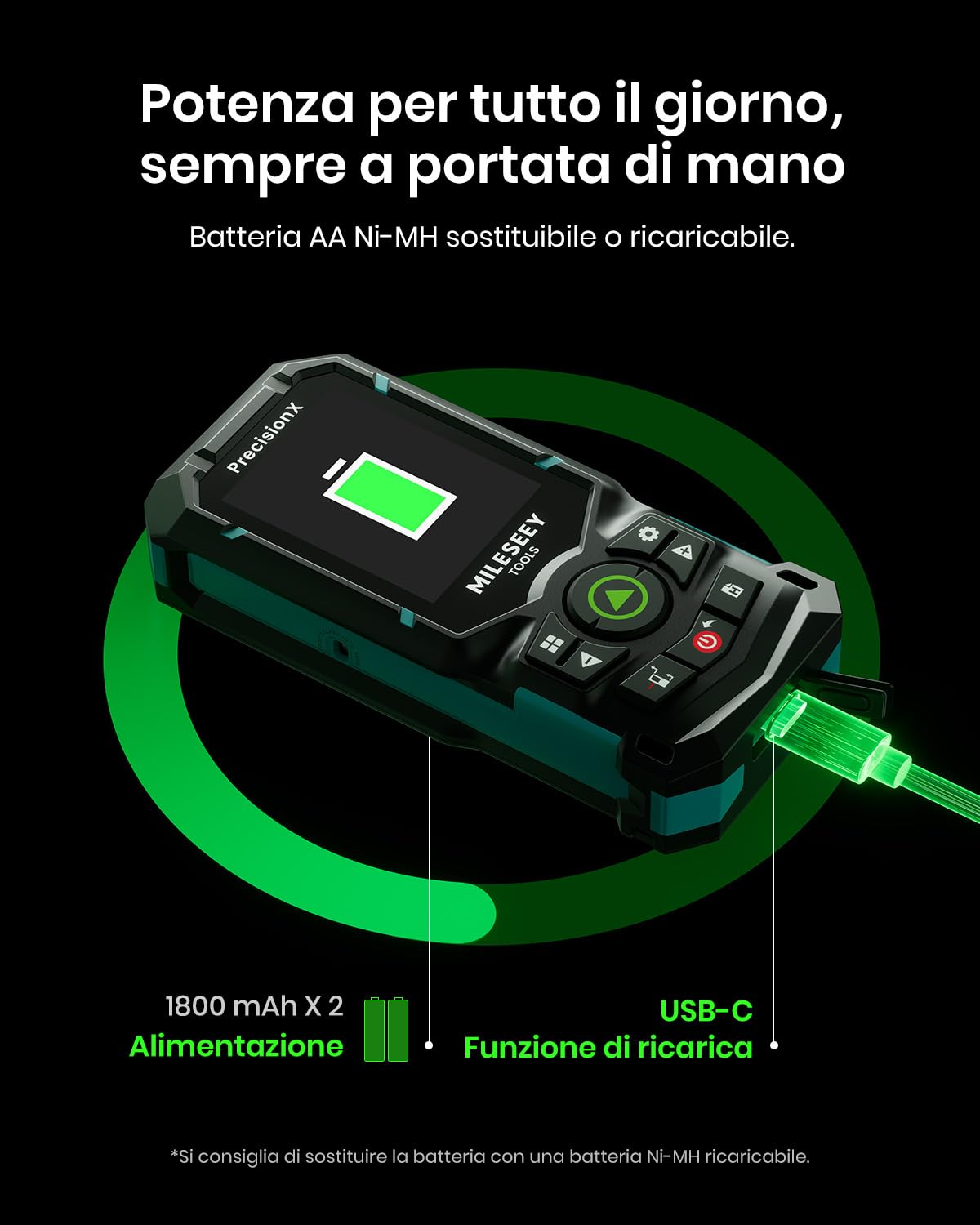 MiLESEEY S50 Metro Laser con Raggio Verde, 120 m Misuratore Laser, P2P Metro Laser Professionale, Allineamento Laser Laterale, Ricaricabile, Display IPS da 6,1 cm, All'Interno All'Esterno