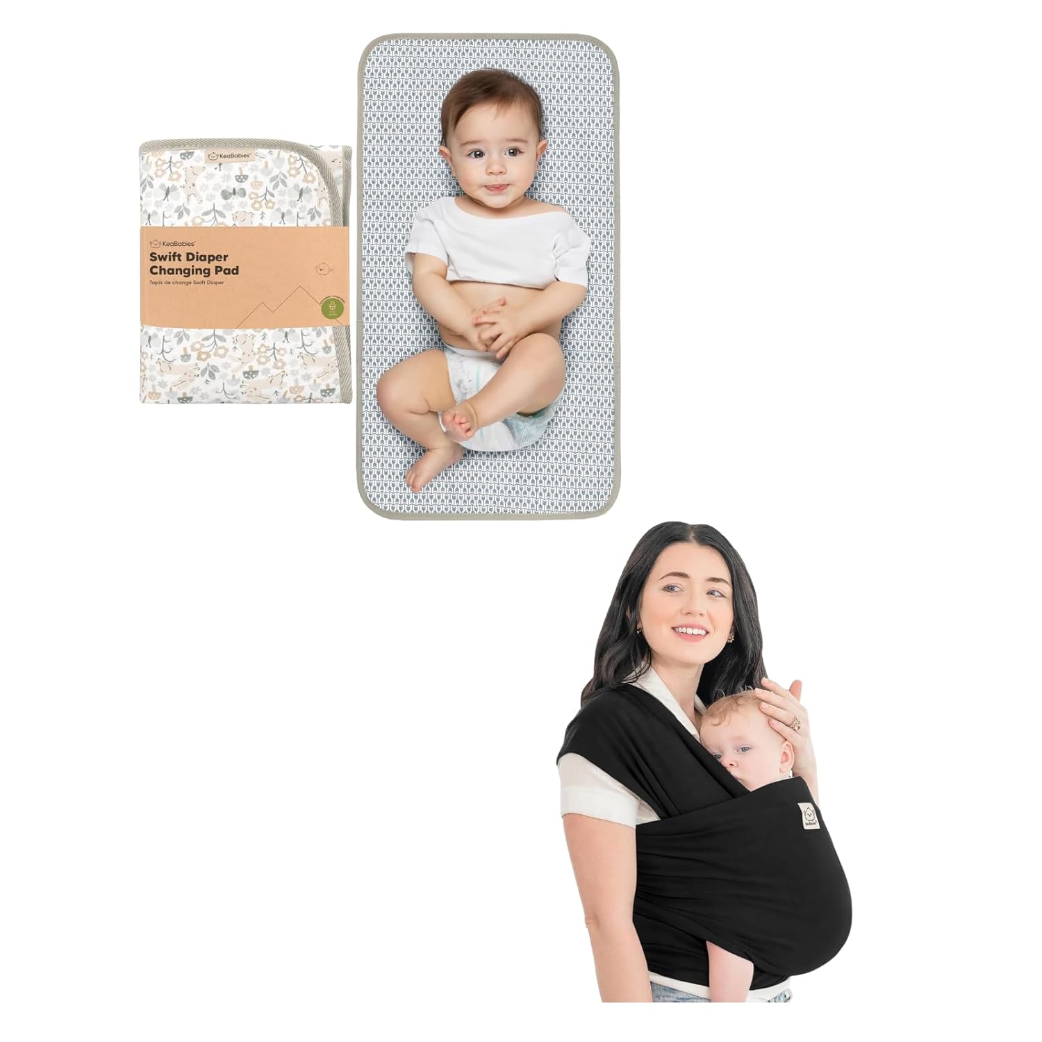 KeaBabies Portable Diaper Changing Pad and Baby Wrap Carrier - Waterproof Foldable Baby Changing Mat - All in 1 Original Breathable Baby Sling, Hands Free Baby Carrier Sling