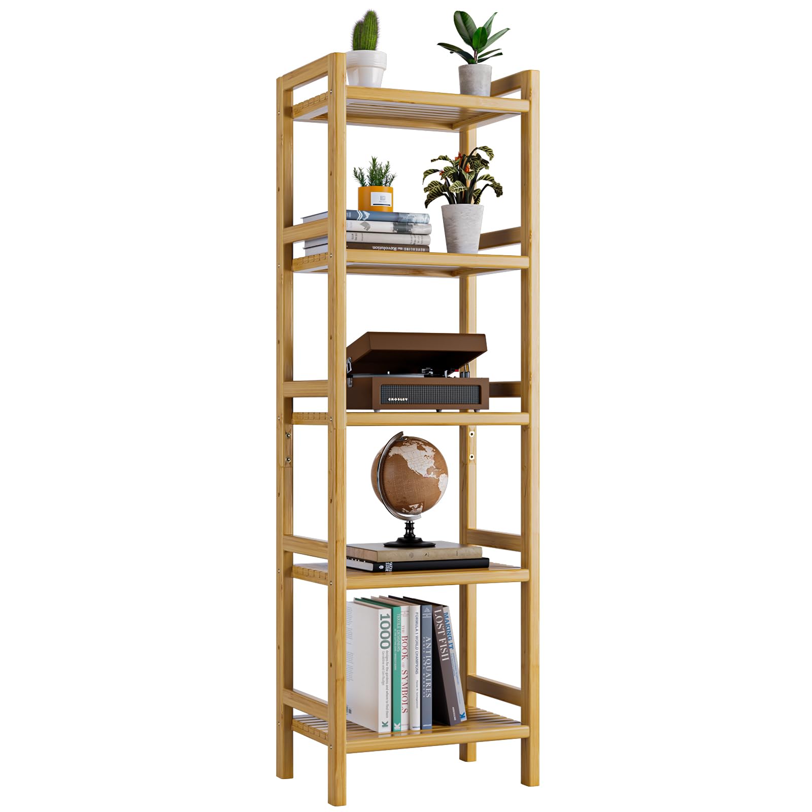 Sponsored Ad – 5-Tier Bamboo Bookshelf, Tall Narrow Adjustable Bookcase, Freestanding Storage Shelf Unit for Living Room, Bathroom, Kitchen, Natural