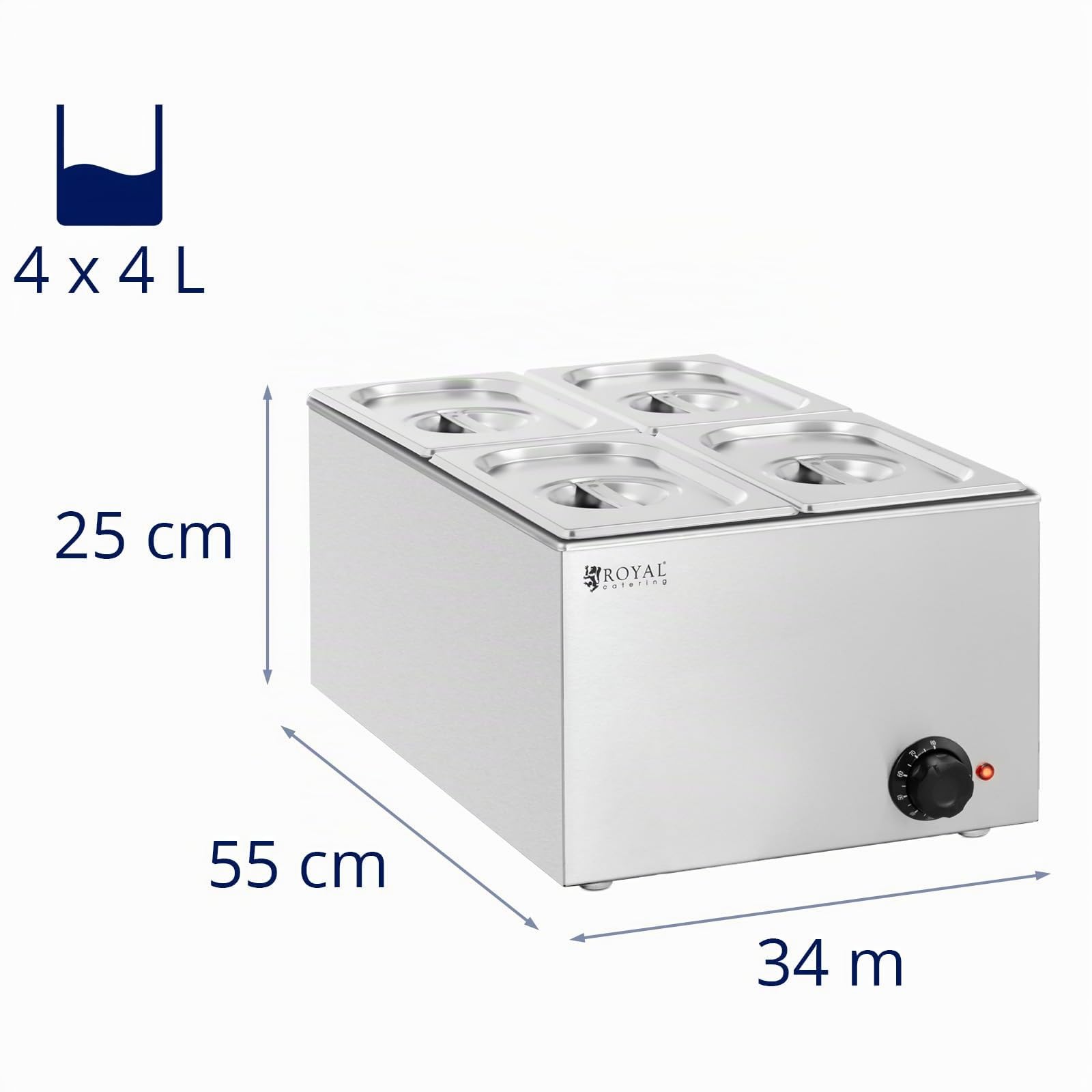 Royal Catering RCBM_GN1/4_1 Bain-marie professionnel 640 W 4 x GN 1/4 Bain-marie inox