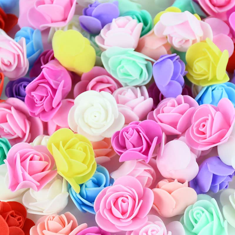 Worldoor Artificial Flowers 100PCS 3CM Mini Fake Roses for DIY Wedding Bouquets Centerpieces Party Baby Shower Scrapbooking Gift Box DIY Crafts Wreath (Multicolor)