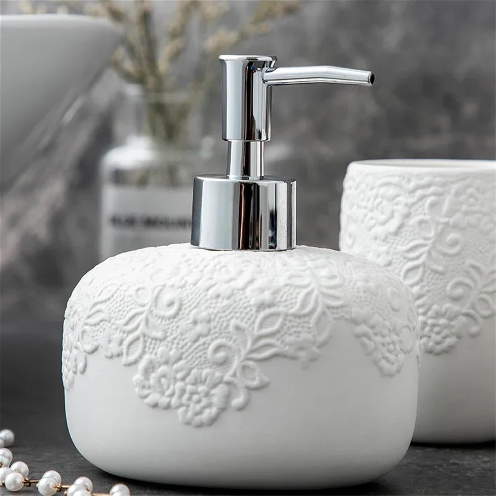 Juego de Accesorios de Baño Baño Creativo De Cuatro Piezas En Relieve Blanco
