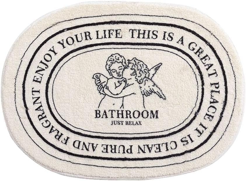 Schwarz-Weißer Badezimmerteppich Super Saugfähig Niedliche Engels-Badematte Für Badezimmer, Rutschfeste Badematte Maschinenwaschbarer Plüsch-Badvorleger, Schnell Trocknend (40x60cm)