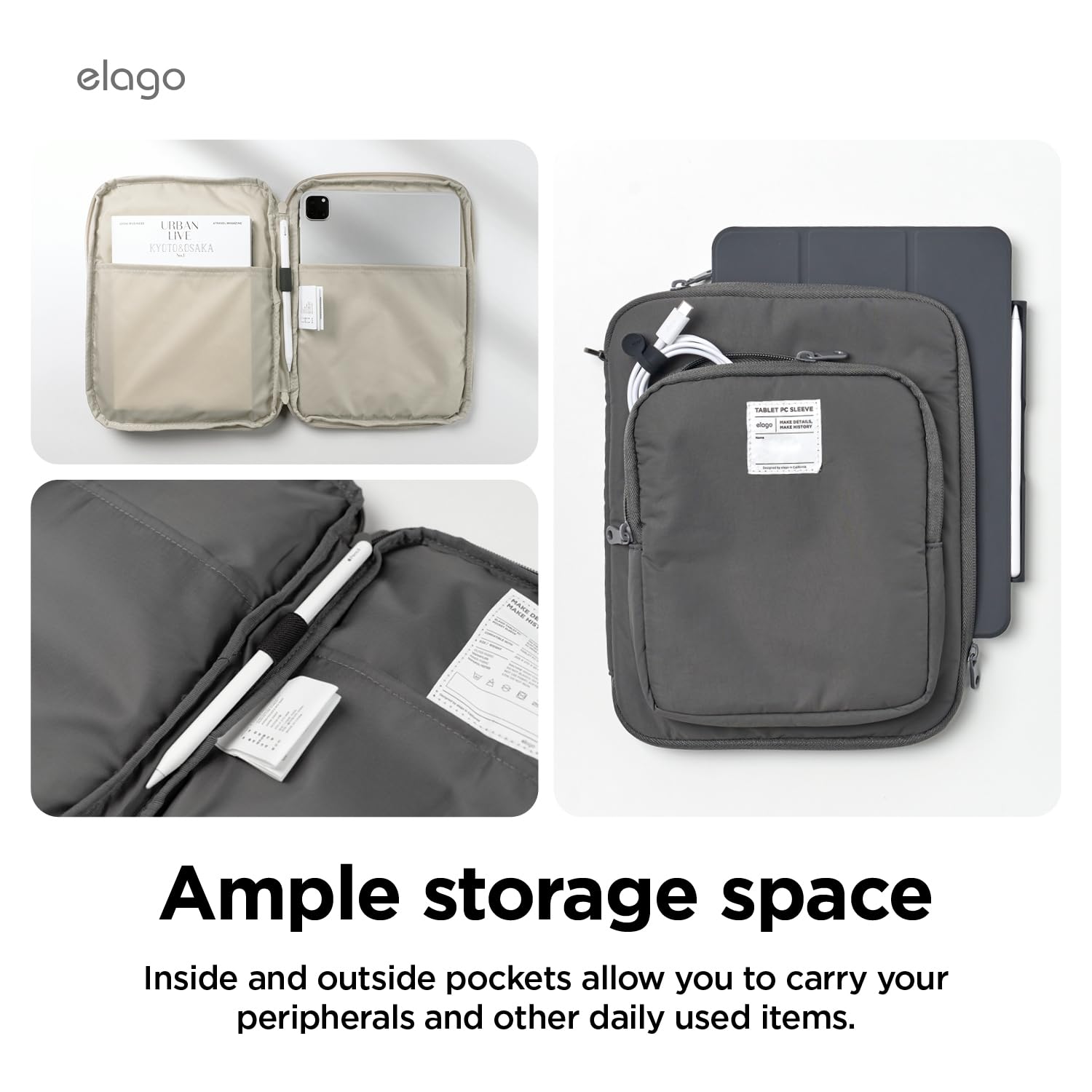 elago Tablet Sleeve Case Kompatibel mit iPad Air 5th 11 Zoll 2022, iPad Pro 11 Zoll 3/2/1 2021-2018, iPad 9/8/7 10.2, iPad Air, wasserdichte Oberfläche Tasche (Stein)