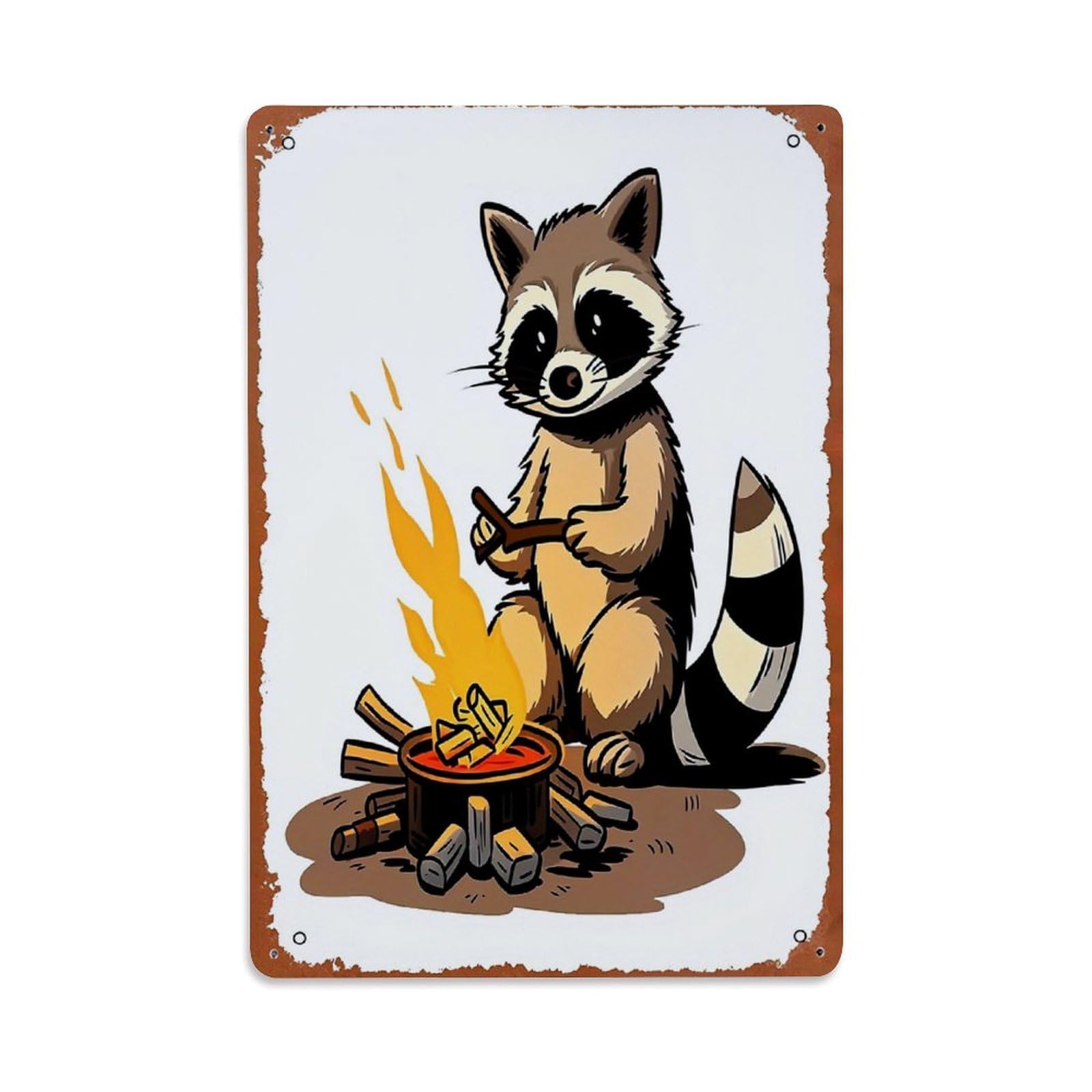 Jdfenggu Vintage Raccoon Campfire Roasting Marshmallows Night Retro Metal Tin Sign, Decor Art Poster For Bar, Home, Man Cave, Kitchen, Laundry Room Gift 8X12inch