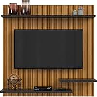 Painel Estante Para TV 32 Polegadas Sala Ripado/Quarto Prateleiras Nichos Madrid (Ripado/Preto)