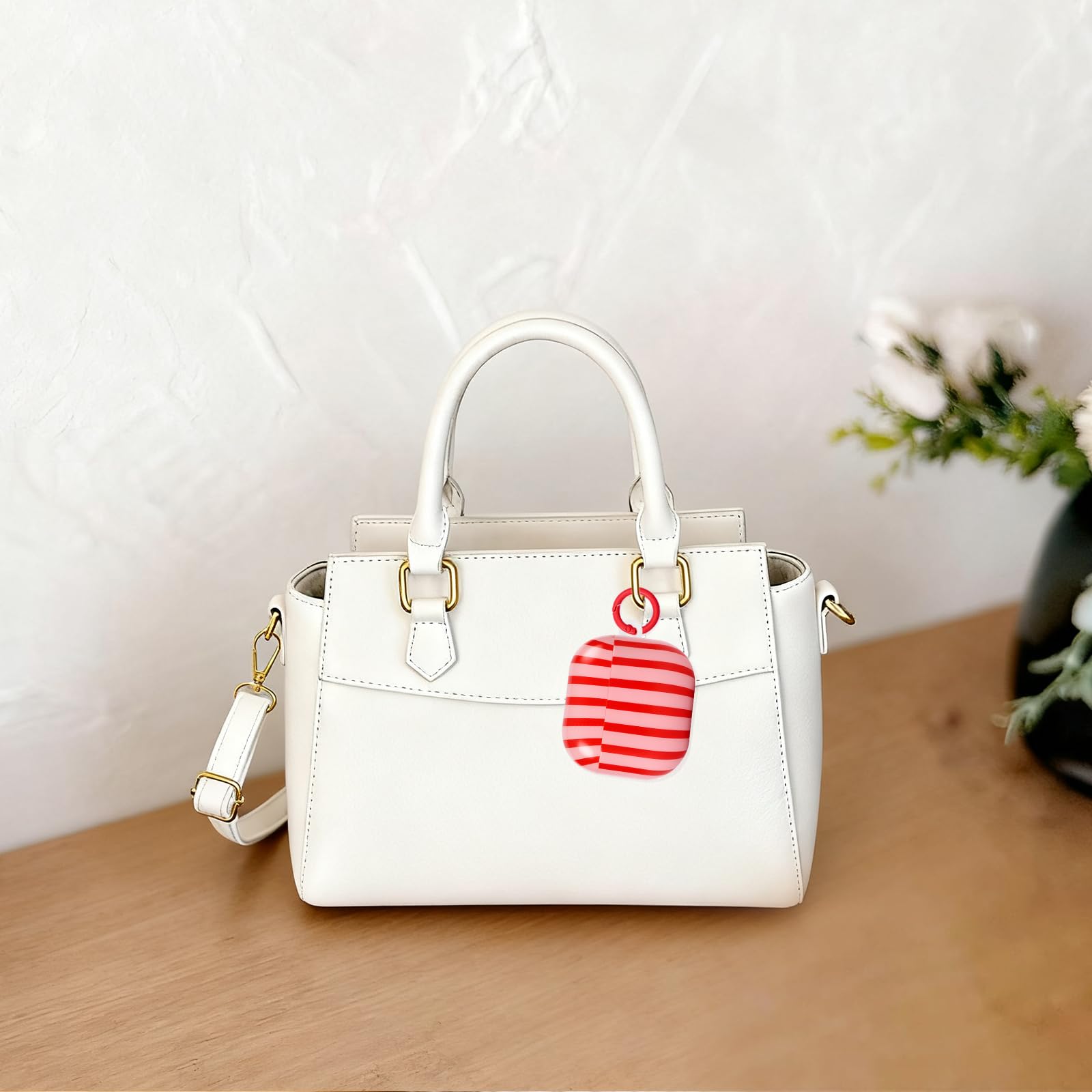 Compatible avec Coque AirPods 4 Génération avec Kit Nettoyage, Étui Housse Mignon Fashion Rayures Motif Esthétique Stripes Design, Antichoc Porte - Clés Couvercle Soft Etui - Rouge