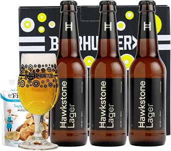 Hawkstone Lager Gift Set with Beerhunter Glass & Mr Filbert's Snacks