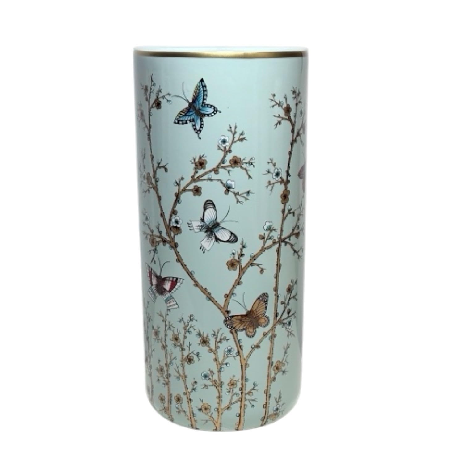 AcaciaHome Modern & Classic Ceramic 18” Tall Floral Design Umbrella Stand – Multi-Functional Holder or Decorative Vase with Durable Glazed Finish for Home, Office (Butterfly with Floral Design)