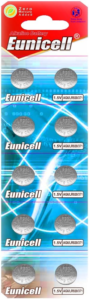 Eunicell 10 button cell batteries AG6 watch batteries 1.5 V replaces 371, SR920SW, V371, D371, S921E, 605, SR921, LR921, SR69