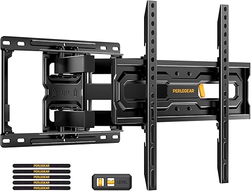 Perlegear Full Motion TV Mount for 26-74 inch TVs, Height Adjustable Pre-Assembled TV Wall Mount with Dual Articulating Arms, Tool-Free Tilt, Swivel, Fits 16” Studs, 99 lbs, Max VESA 400x400mm, PGMF21