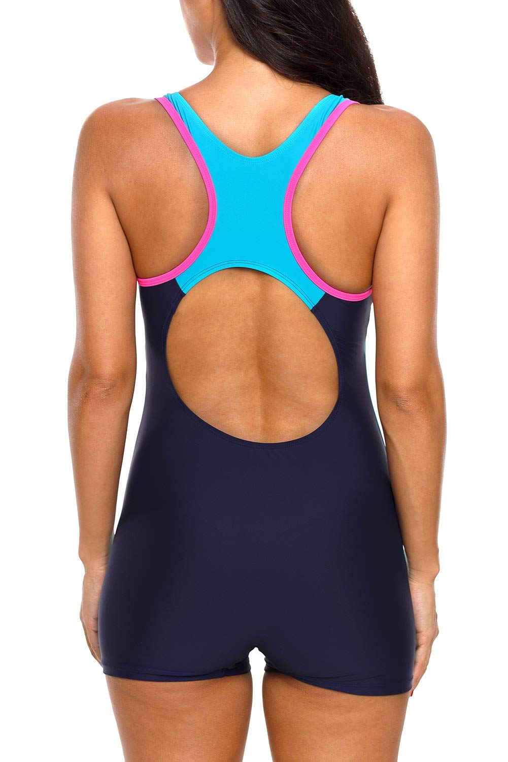 Boyleg One Piece Wide Shoulder Elastic Straps Gold Sliming Side Accents Swimsuit