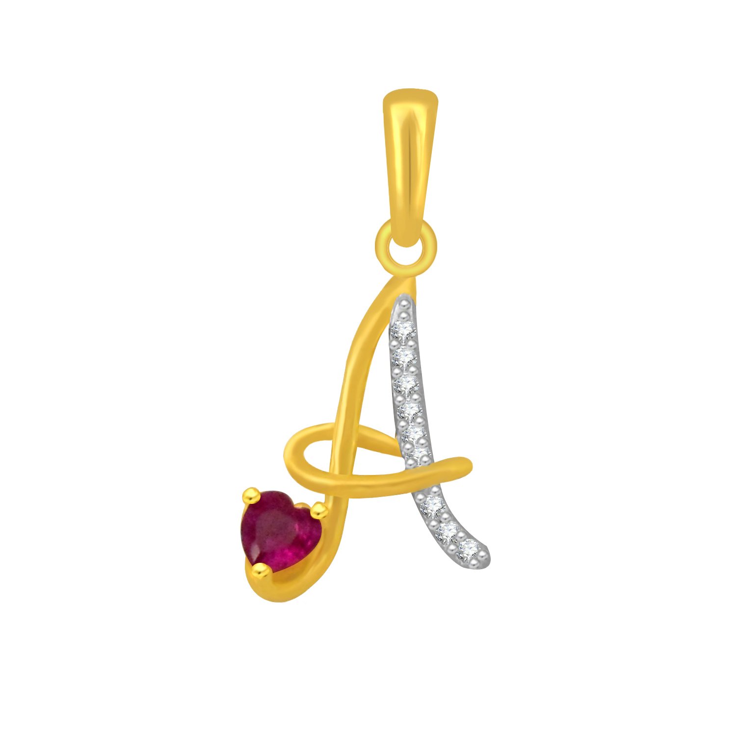 925 Sterling Silver Ruby Red Valentines Gifts Heart in CZ A Alphabet Letter Pendant-image-44