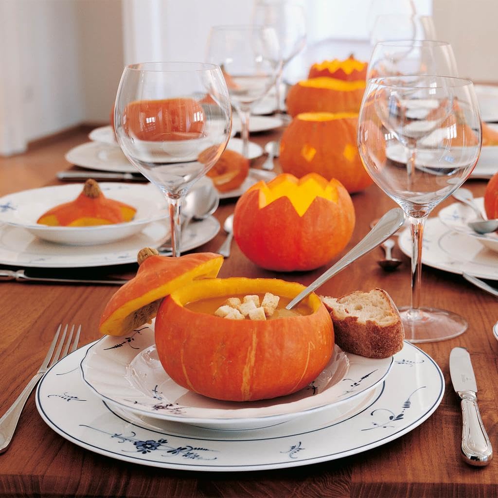 Villeroy & Boch Vieux Luxembourg Teller-Set 18-teilig, Weiß-Blau | Geschirrset für 6 Personen, Filigranes Relief, Premium Porzellan, Spülmaschinenfest & Mikrowellensicher,