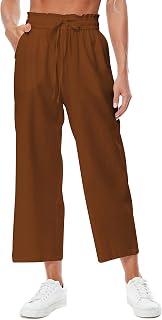 Womens Linen Pants Wide Leg High Waisted Drawstring Casual Flowy Pants with Pockets