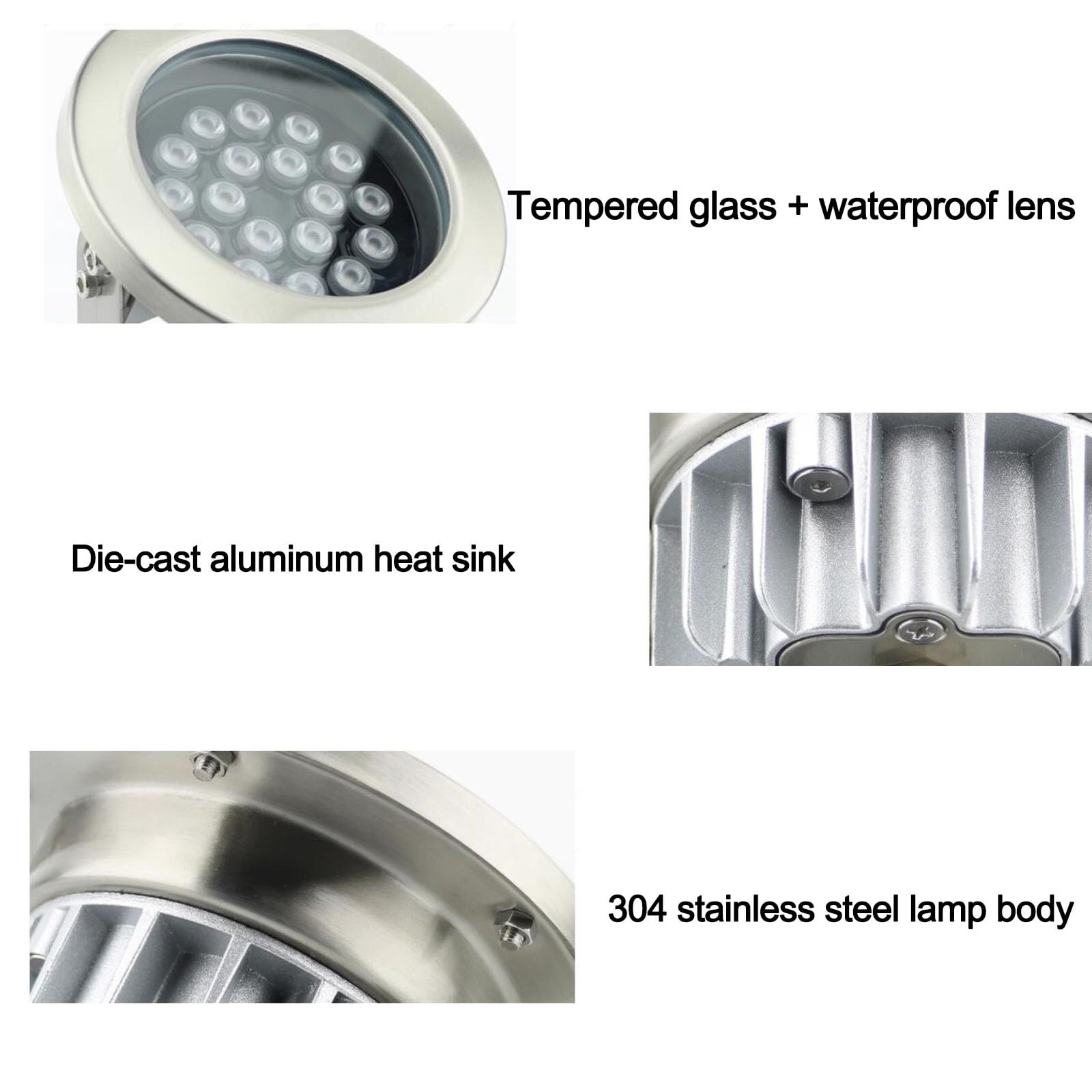 LlpsmengAE Fontana a LED sommergibile, Faretto for paesaggio subacqueo DC 24V, Proiettore impermeabile for esterno in acciaio inossidabile IP68, Regolazione dell'angolo a 360°(Cool White,24W)