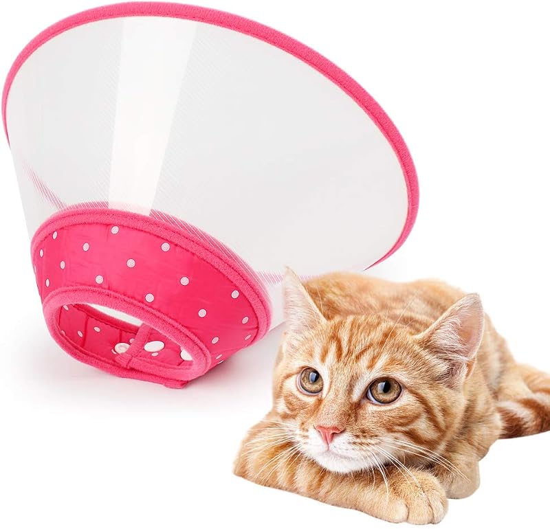 Colar elizabetano ajustável para cães e gatos Andiker com borda macia, transparente, tamanho Pequeno (Rosa)