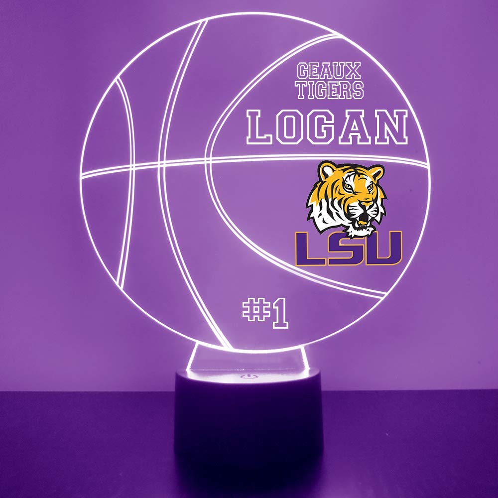 Custom Loiusiana State University Tigers Basketball LED Sign Night Light Lamp with Remote and Personalized Name or Image, Officially Licensed from The CLC by Mirror Magic Gifts, Made in The USA
