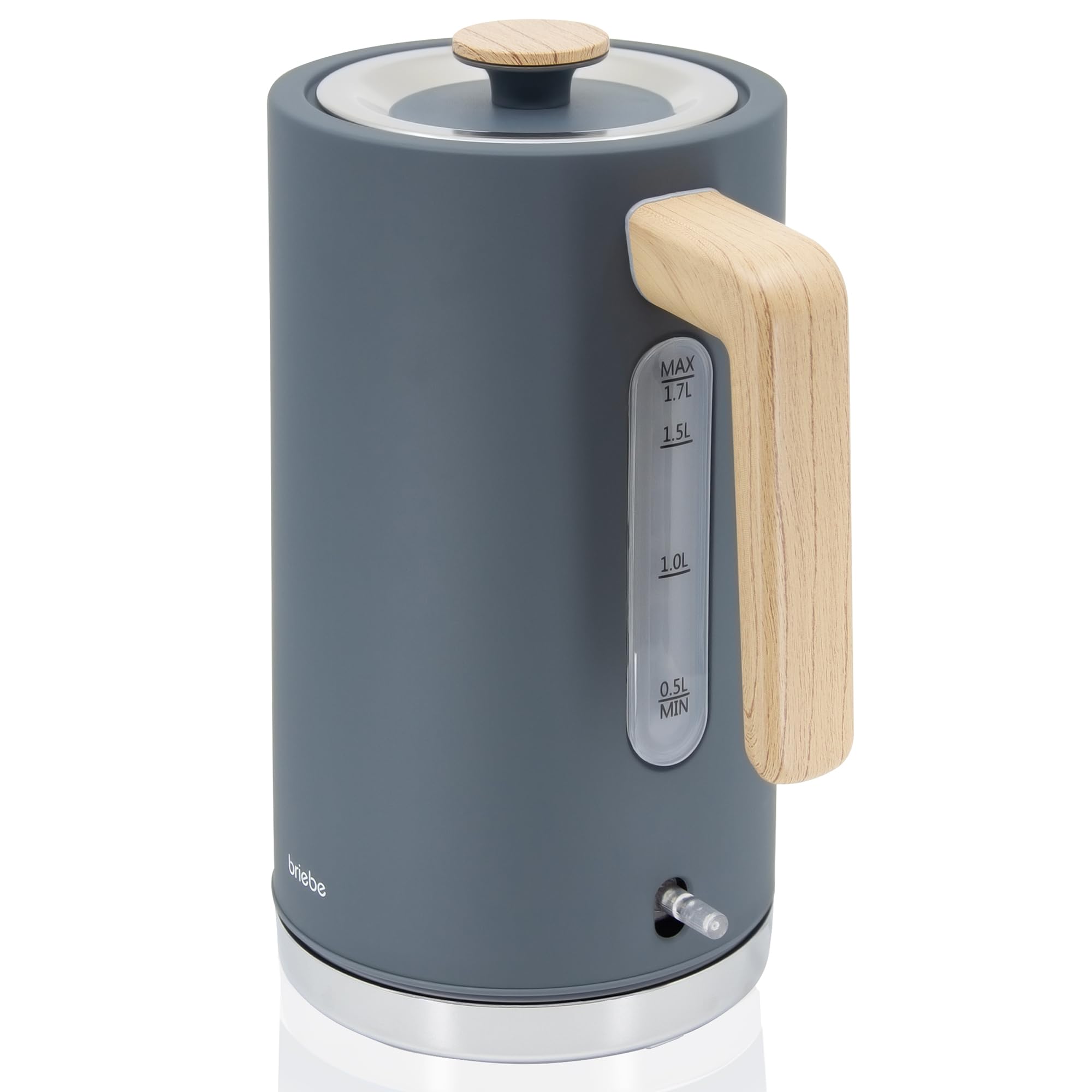 briebe Nordic Tostapane a Fessura Larga a 2 Fette, 6 Livelli di Tostatura, Pinze + Bollitore Elettrico 1,7L Cordless, Ebollizione Rapida 2200 W, senza BPA, Set Colazione Design Nordique, Grigio