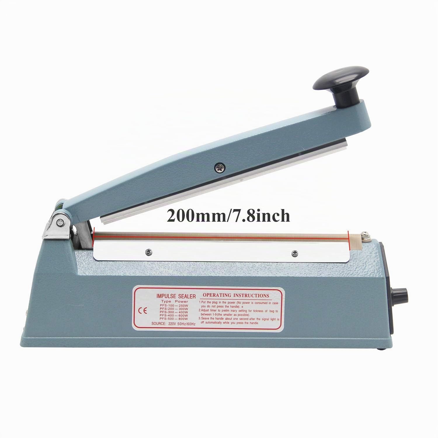 Hanchen Heißsiegelmaschine 200mm (7,8 Zoll) Impuls Schweißgerät Tragbare Folienschweißgerät Handdruckende Verpackungsgerät für PP/PE/PVC/Mylar/Kraft Papier