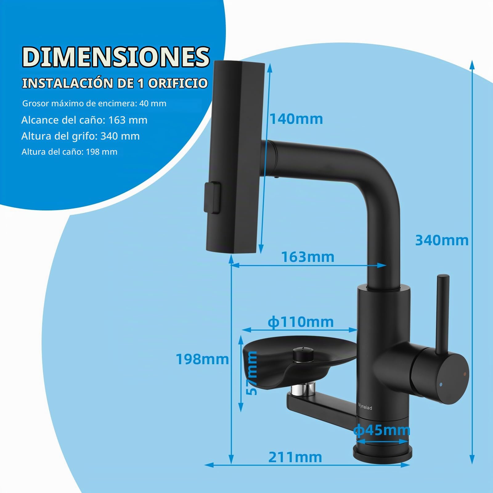 Grifo Cocina Extraible Negro Lavatazas 3 Modos,Torneira Cozinha Preta | Grifos Cocina Fregadero Monomando con Mynaiad Lavatazas, 3 Chorros, Giro 360°, acero 304 Cepillado Cocina Bar Baño