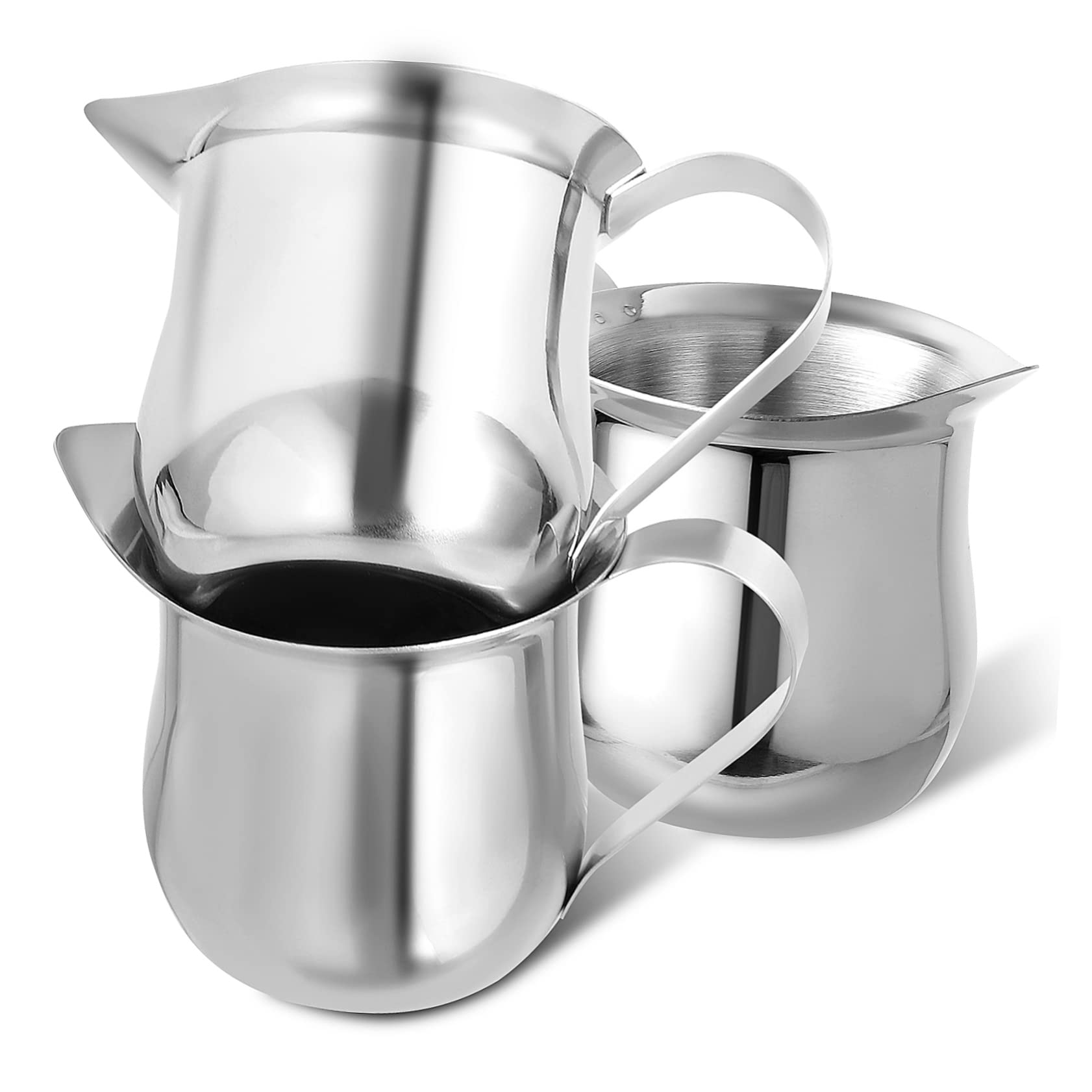 Housoutil 12 Piezas Jarritas de Leche Inoxidable Vertedor Profesional y Mango Ergonómico para Espresso y Cappuccino para Espumar Leche y Servir con Precisión Cafeterías y