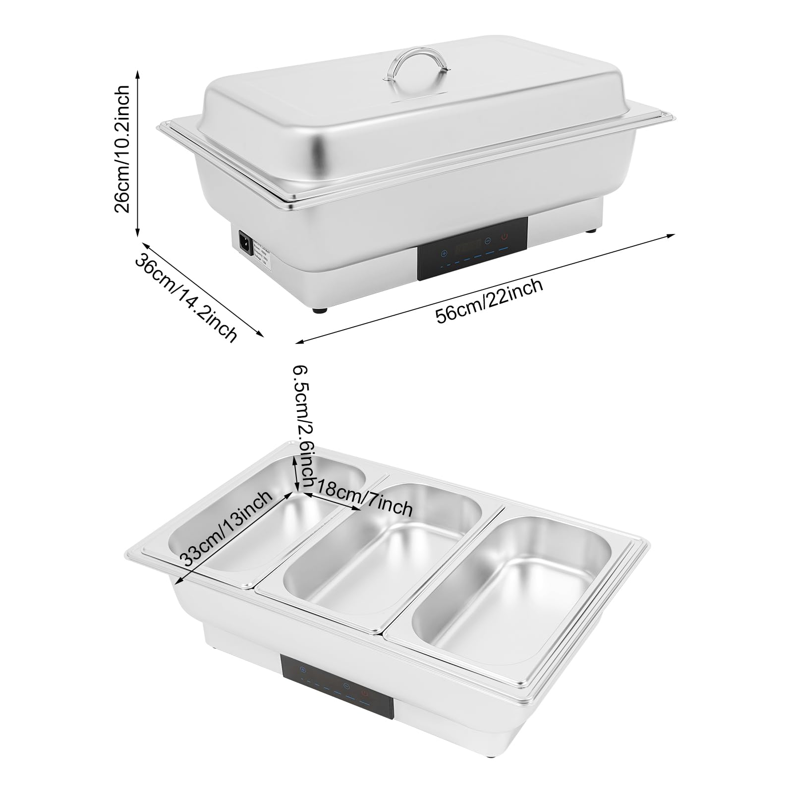 Set da buffet elettrico da 9 l, in acciaio inox, con controllo della temperatura, per buffet, hotel, caffetterie, ristoranti, feste di famiglia, 56 x 36 x 26 cm