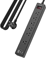 Vista 10 de Regleta de Enchufes de 6 Pies con Protector contra Sobretensiones - Cable de Extensión Yintar con 6 Tomas de CA y 3 Puertos USB para Hogar, Oficina