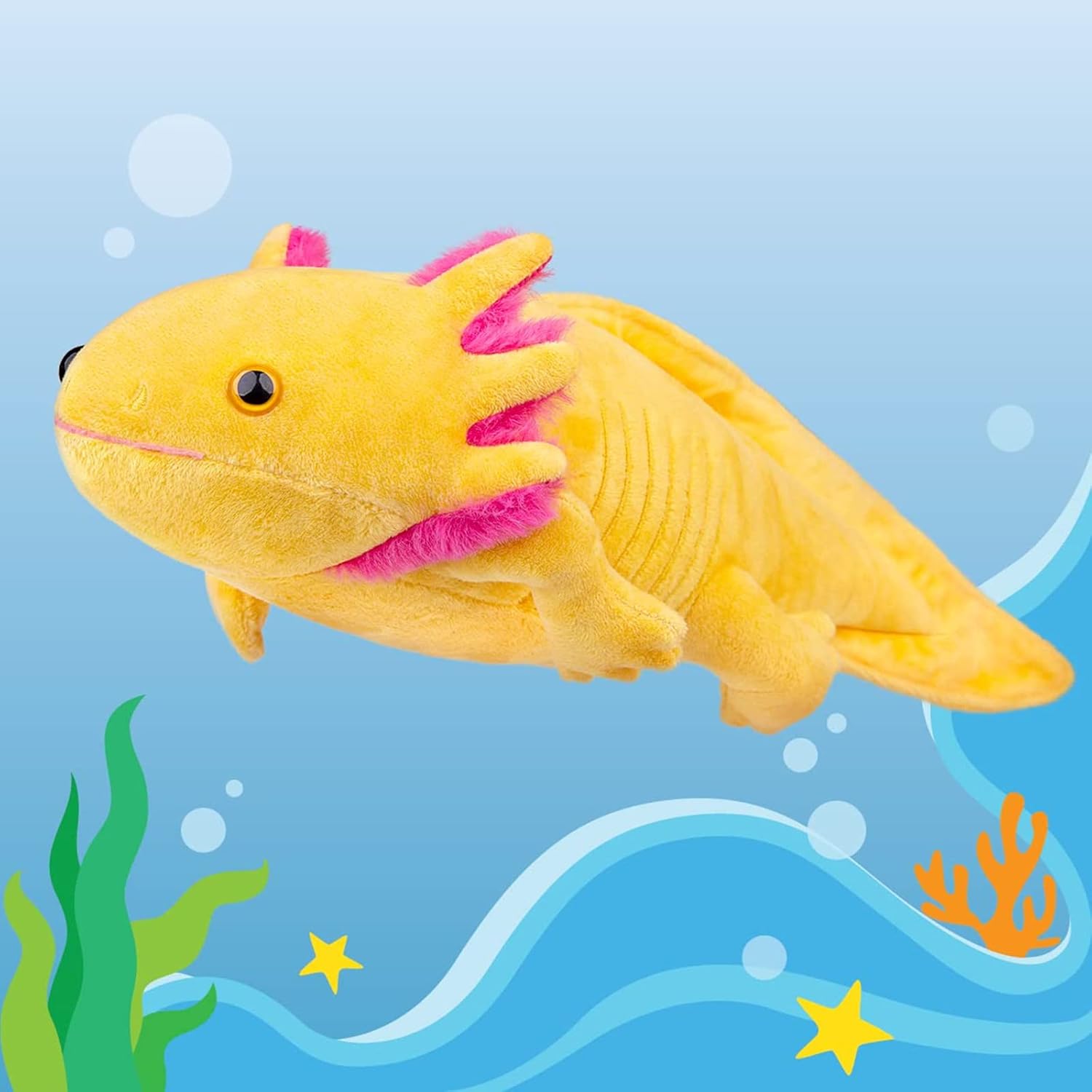 Axolotl Plush Toy, 18.9inch Yellow Simulation Axolotl