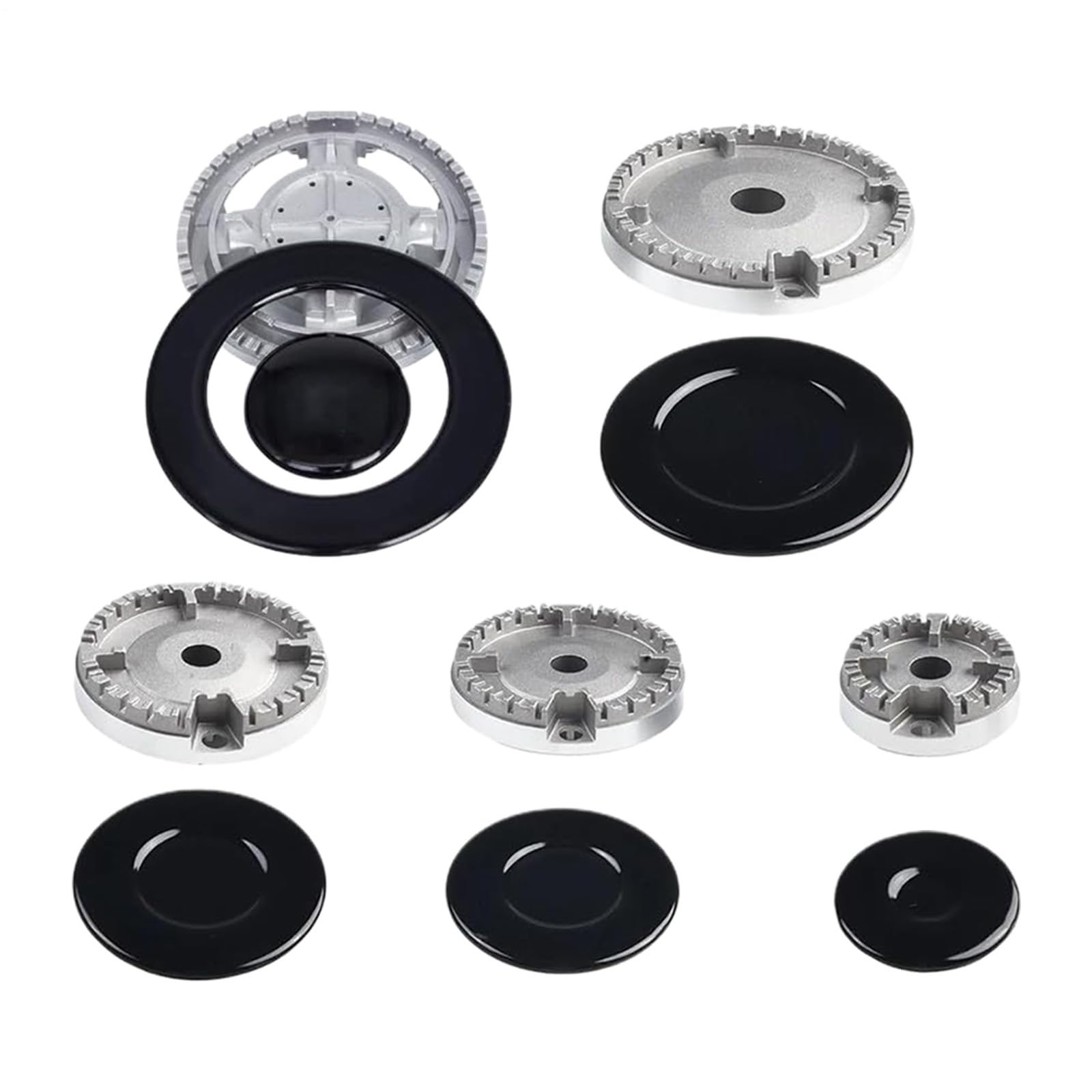 Coprifiamma per Piano Cottura a Gas - Set 11 Pezzi Universale in 3 Misure (55mm, 75mm, 100mm) | Resistente al Calore per Sicurezza | Protezione da Schizzi e Sporco | Per la Pulizia e Manutenzione