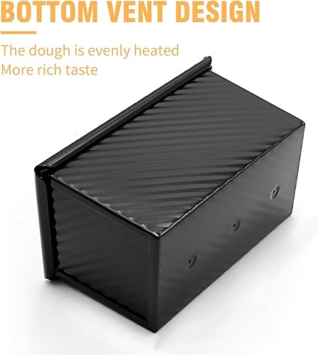 Miniatura 7 de 2 moldes para pan con tapa, molde antiadherente de acero al carbono para tostadas de 1 libra, utensilios para hornear duraderos, color negro