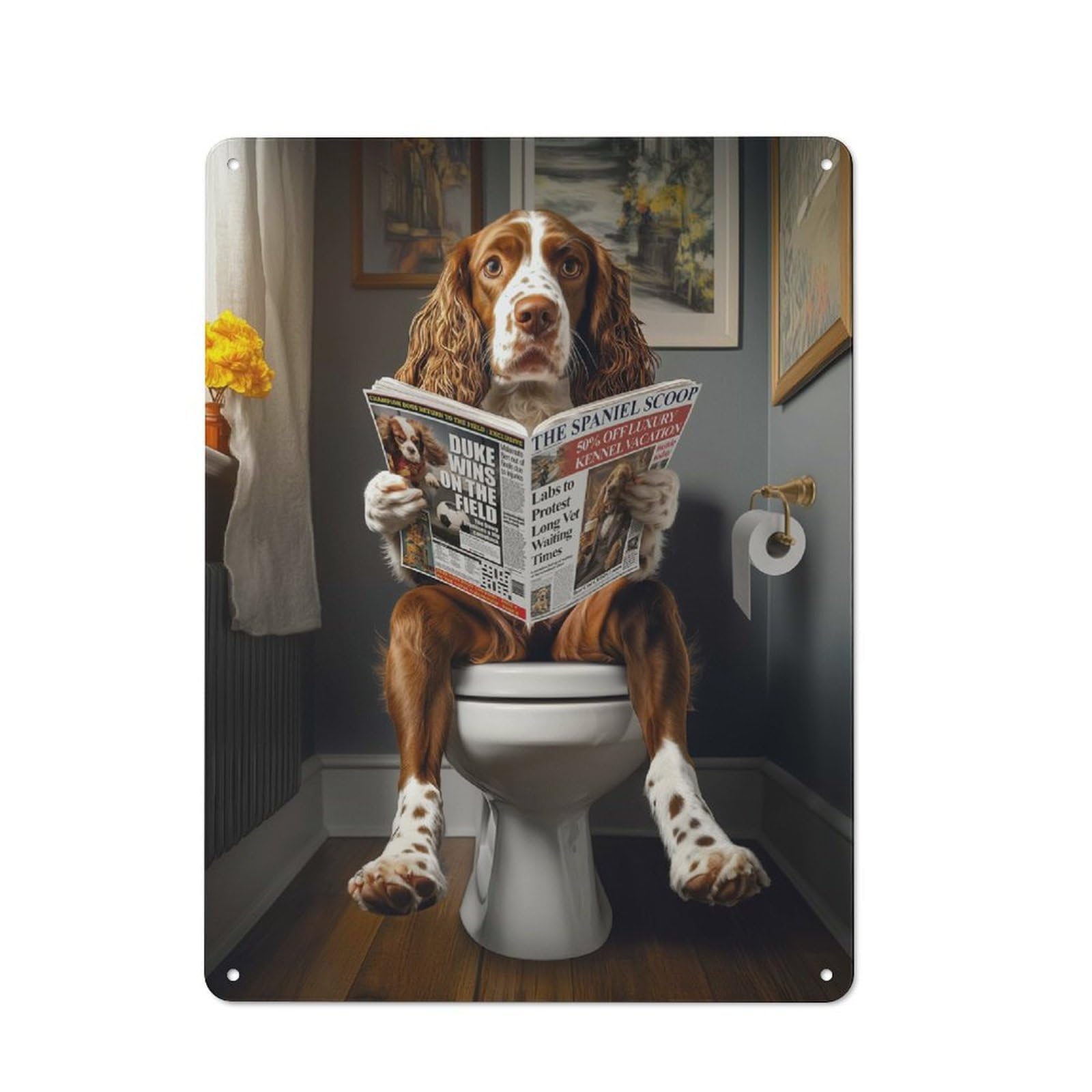 Junmoney Springer Spaniel Toilet Printed Metal Sign 40X30cm For Café Or Restaurant, For Hospitality Interior Collectors