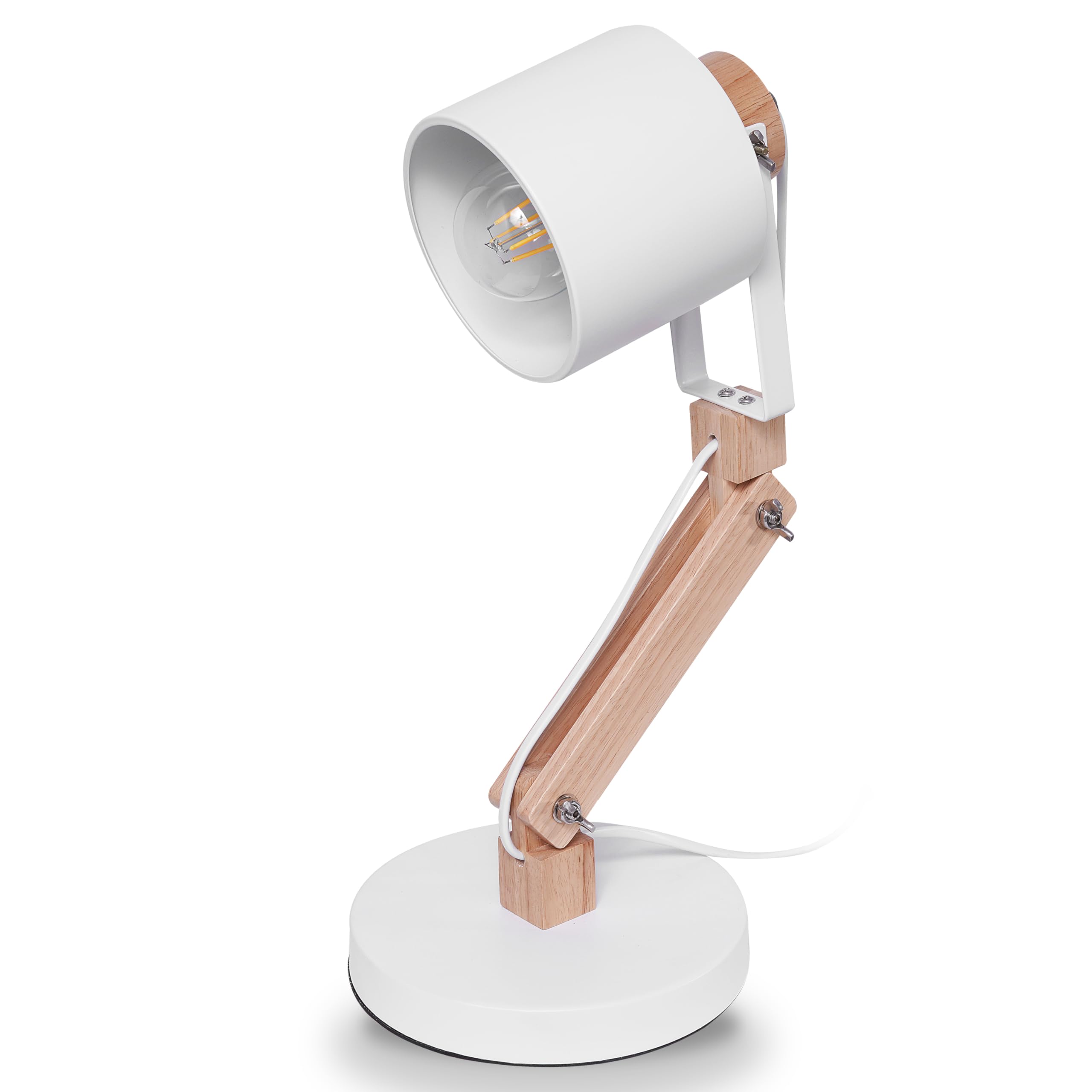 Designerska lampa biurkowa, naturalne drewno i metal w stylu nordyckim, 3-stopniowa ściemnialna dioda LED, bardzo stabilna i wytrzymała z regulowanym ramieniem, żarówka LED E27 w zestawie