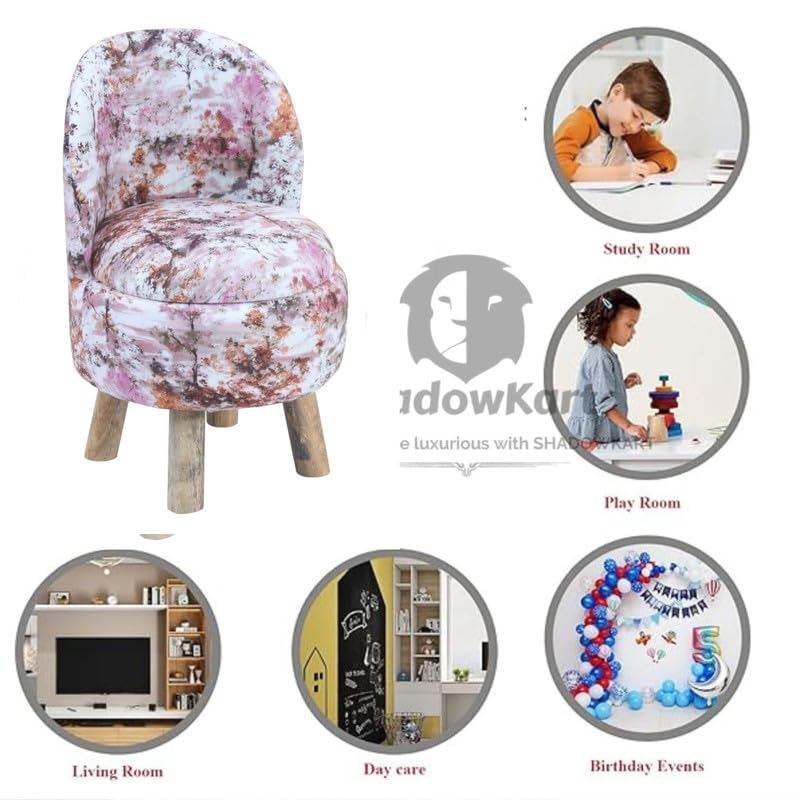 Image of Ottoman Kids pouffe Small Stool for Baby Chair Study Table Stool for Kids Room Baby Sofa Stepstool Children Cartoon Wooden Chair, 14x26 Inch, Pink