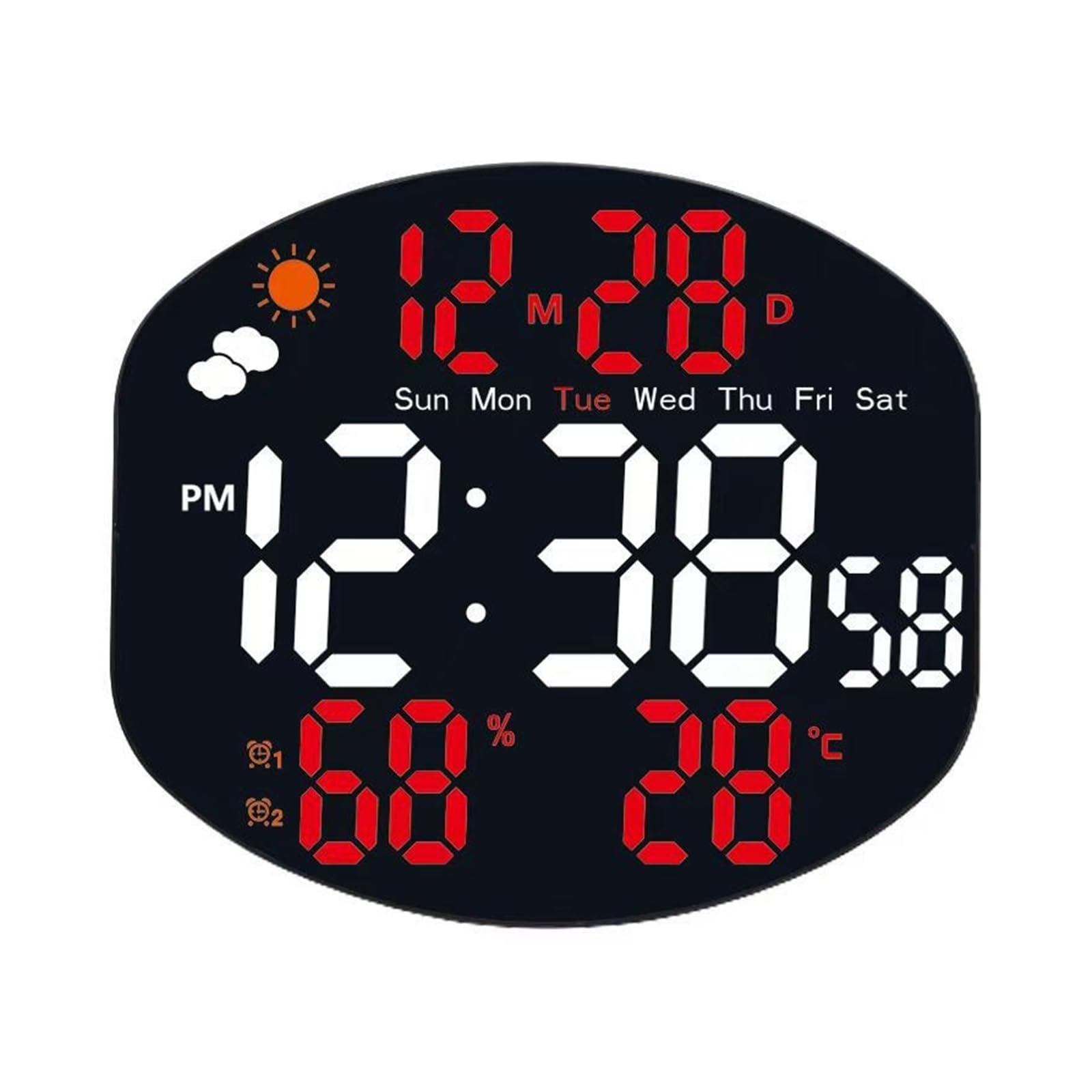 Nucelit LED Digital Wall Clock Large Display USB Power Alarm Clock Remote Control Auto Brightness Temperature Humidity Date Timer LED Wall